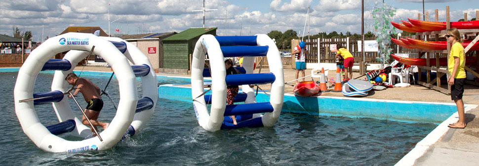 Inflatable rolling cages at Lymington Seawater baths